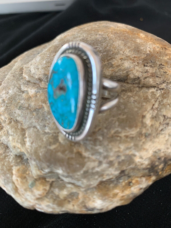 Kingman Turquoise Navajo Old Pawn Ring Sz 4.5 | Sterling Silver | Authentic Native American Handmade | 4020