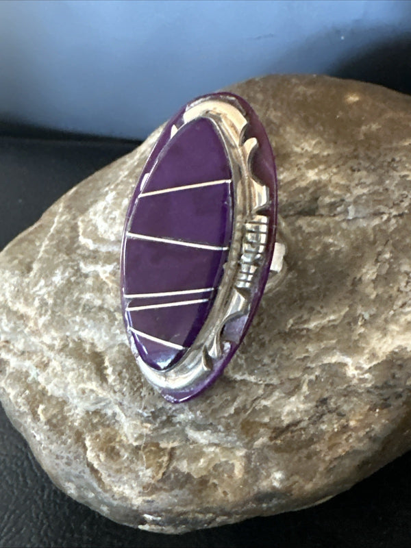 Beautiful Purple Sugilite Navajo Ring Inlay Sz 7.5 19813