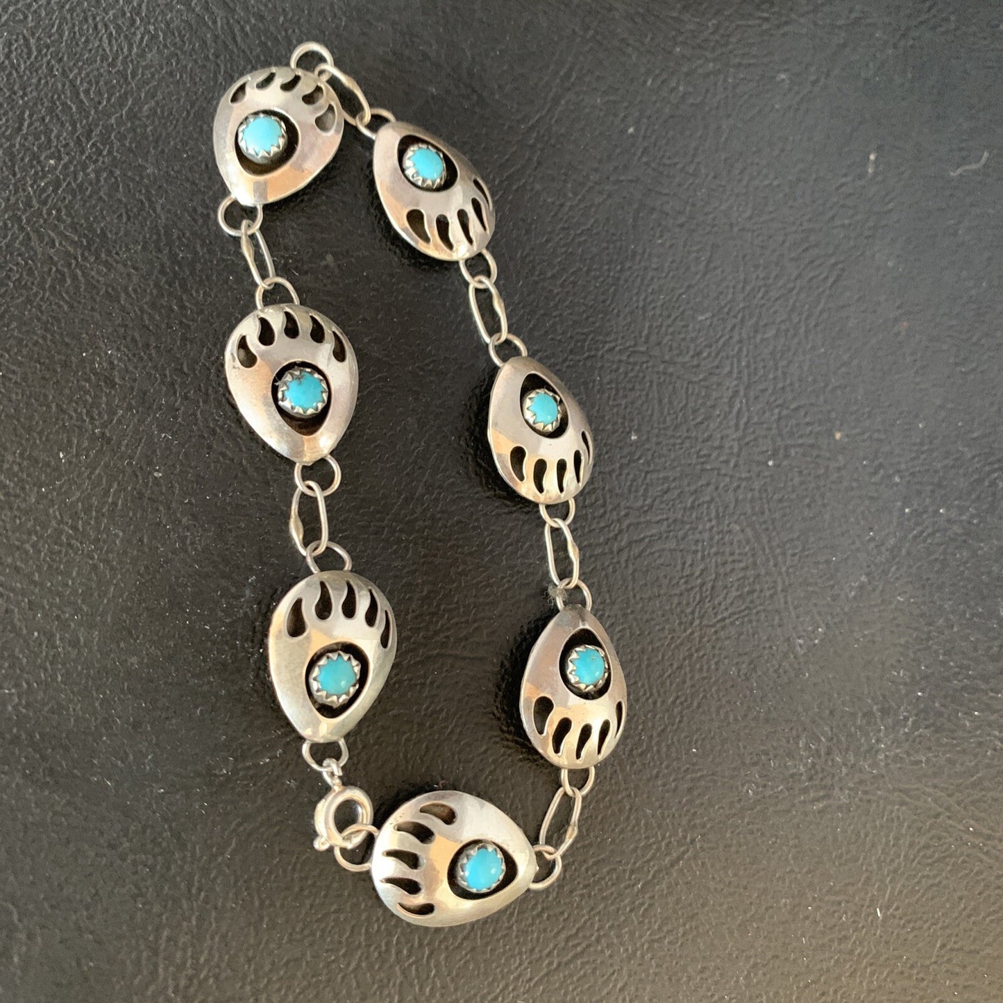 Turquoise BearPaw Navajo Sterling Silver Link Bracelet 08693