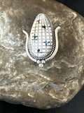 CORN INLAY Turquoise White MOP Spiny Zuni Pin Pendant | Sterling Silver | Authentic Native American Handmade | 17849