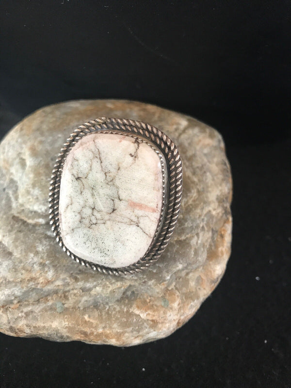 White Wild Horse Turquoise Navajo Ring Size 5.5 | Sterling Silver | Authentic Native American Handmade | 2937