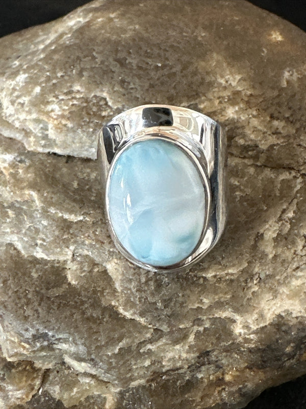 Women's Blue Larimar Navajo Ring Size 5 | Sterling Silver | Authentic Native American Handmade | 17676