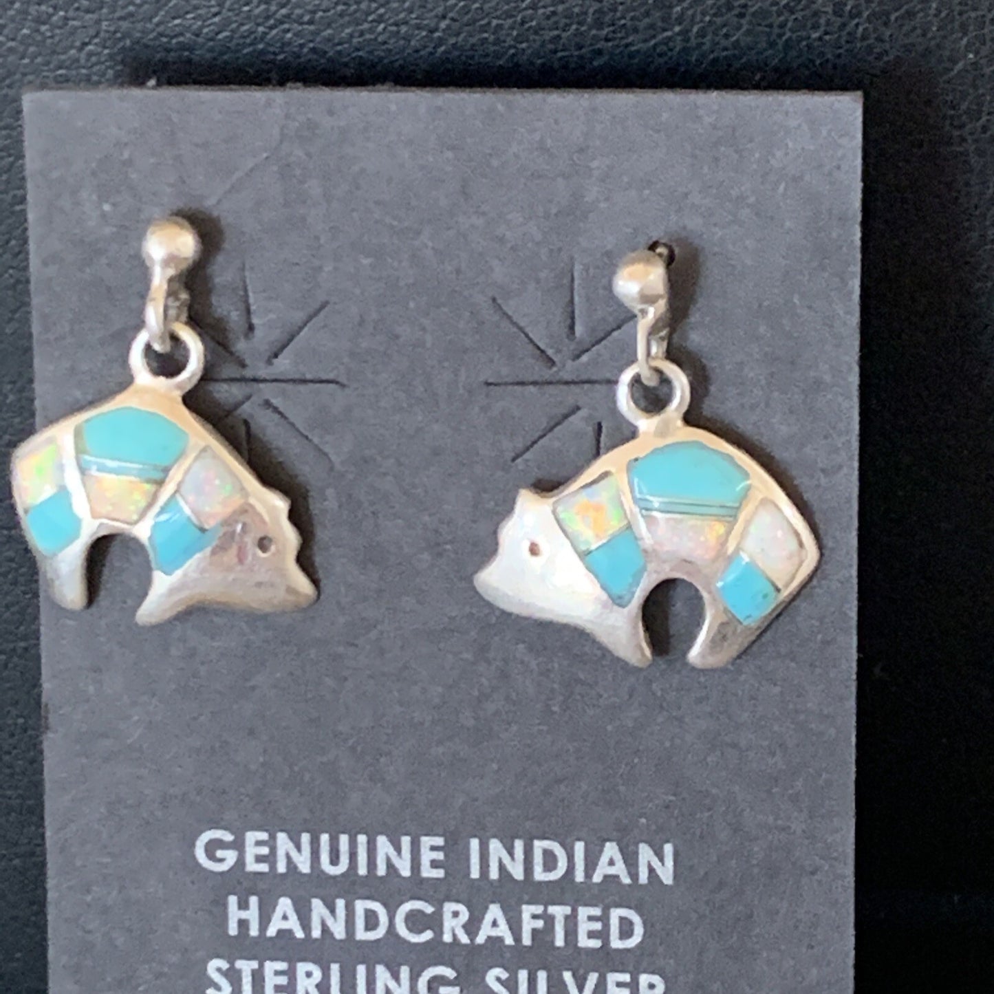 Womens Turquoise White Opal Inlay Navajo Sterling Silver Dangle Earrings 12773