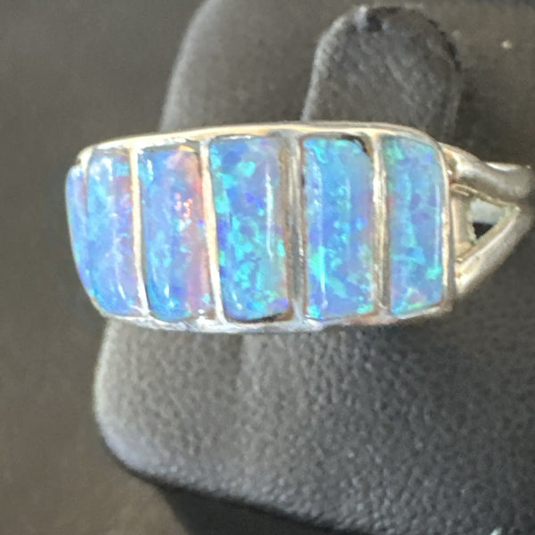 Blue Opal Navajo Inlay Ring Size 8.5 | Sterling Silver | Authentic Native American Handmade | 18712