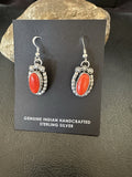 Handmade Red Coral Navajo Dangle Earrings Yazzie | Sterling Silver | Authentic Native American Handmade | 19534