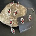 Old Navajo Red Coral Shadowbox Necklace Earrings 18" | Sterling Silver | Authentic Native American Handmade | 19102