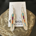 Multicolor Turquoise Handmade Inlay Feather Earrings | Sterling Silver | Authentic Native American Handmade | 18698