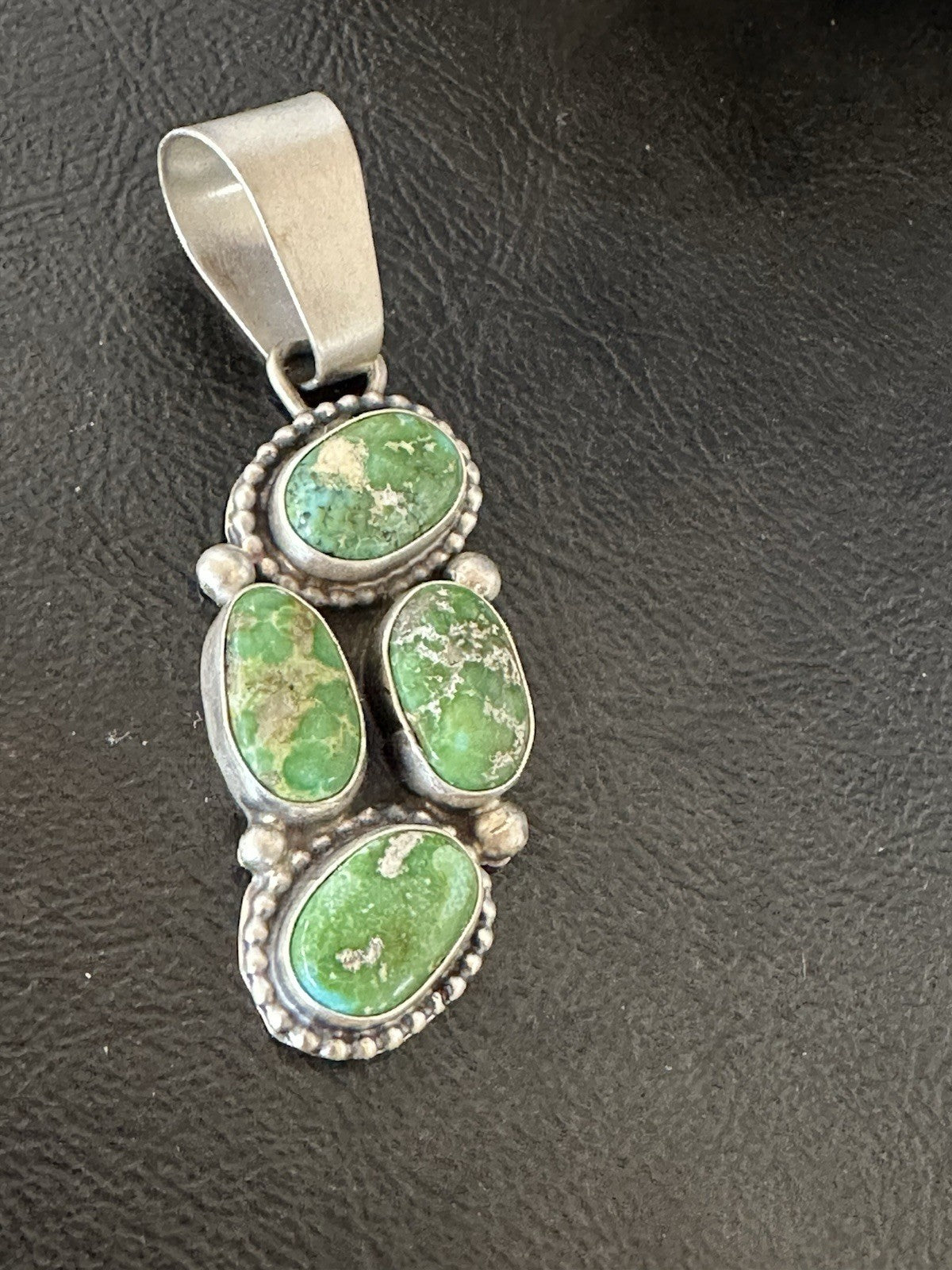 Green Sonoran Gold Turquoise Navajo Sterling Silver 925 Cluster Pendant 19400