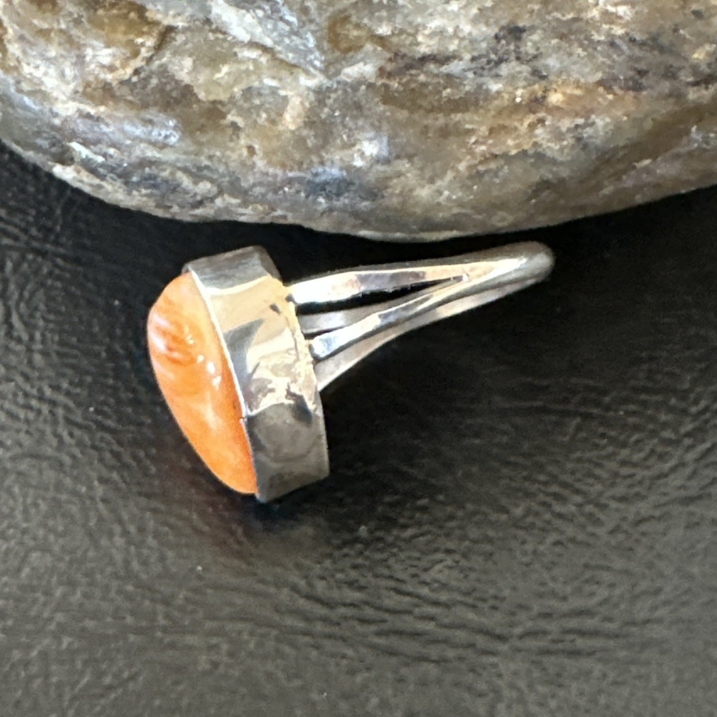 Orange Heart Ring Handmade Navajo Spiny Oyster Sterling Silver Sz 9 19329