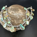 Navajo Beads Green Turquoise Teardrop Bracelet 2S 7.5" | Sterling Silver | Authentic Native American Handmade | 15259