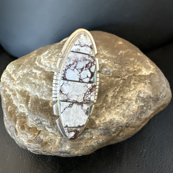 Men's Women's Wild Horse Turquoise Inlay Navajo Ring Sz 7 | Sterling Silver | Authentic Native American Handmade | 19109