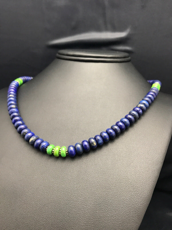 Lapis Turquoise Beads Navajo Necklace | Sterling Silver | Authentic Native American Handmade | 03269