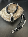 Men's Women's Black Onyx Pendant Navajo Beads Necklace | Sterling Silver | Authentic Native American Handmade | 18333