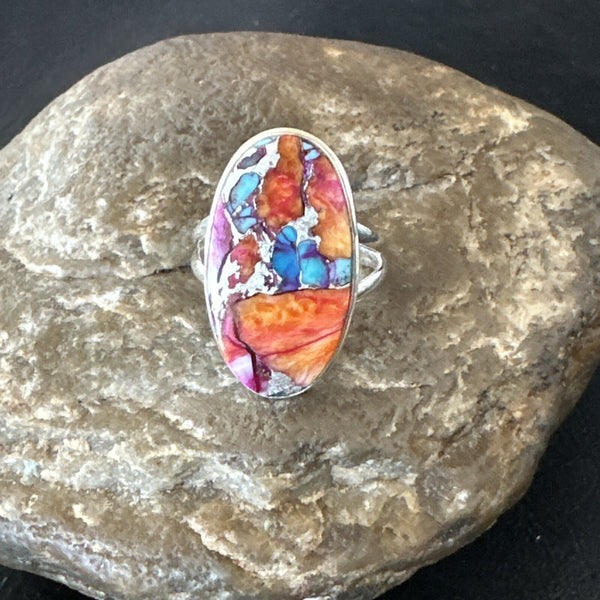 Blue Turquoise Spiny Oyster Southwestern Ring Size 9 | Sterling Silver | Authentic Native American Handmade | 18460