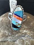 MultiColor Navajo Turquoise Spiny Oyster Inlay Ring Sz 8.5 | Sterling Silver | Authentic Native American Handmade | 18705