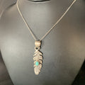 Women's Navajo Blue Turquoise 16"Necklace Feather Pendant | Sterling Silver | Authentic Native American Handmade | 13686