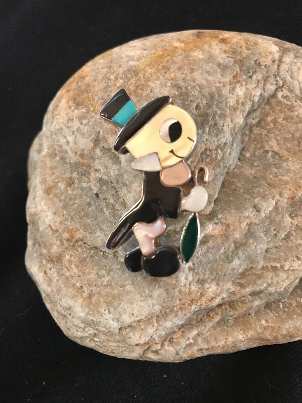 Collectible Zuni Sterling Silver Disney Jiminy Pin Pendant Vintage Old Pawn