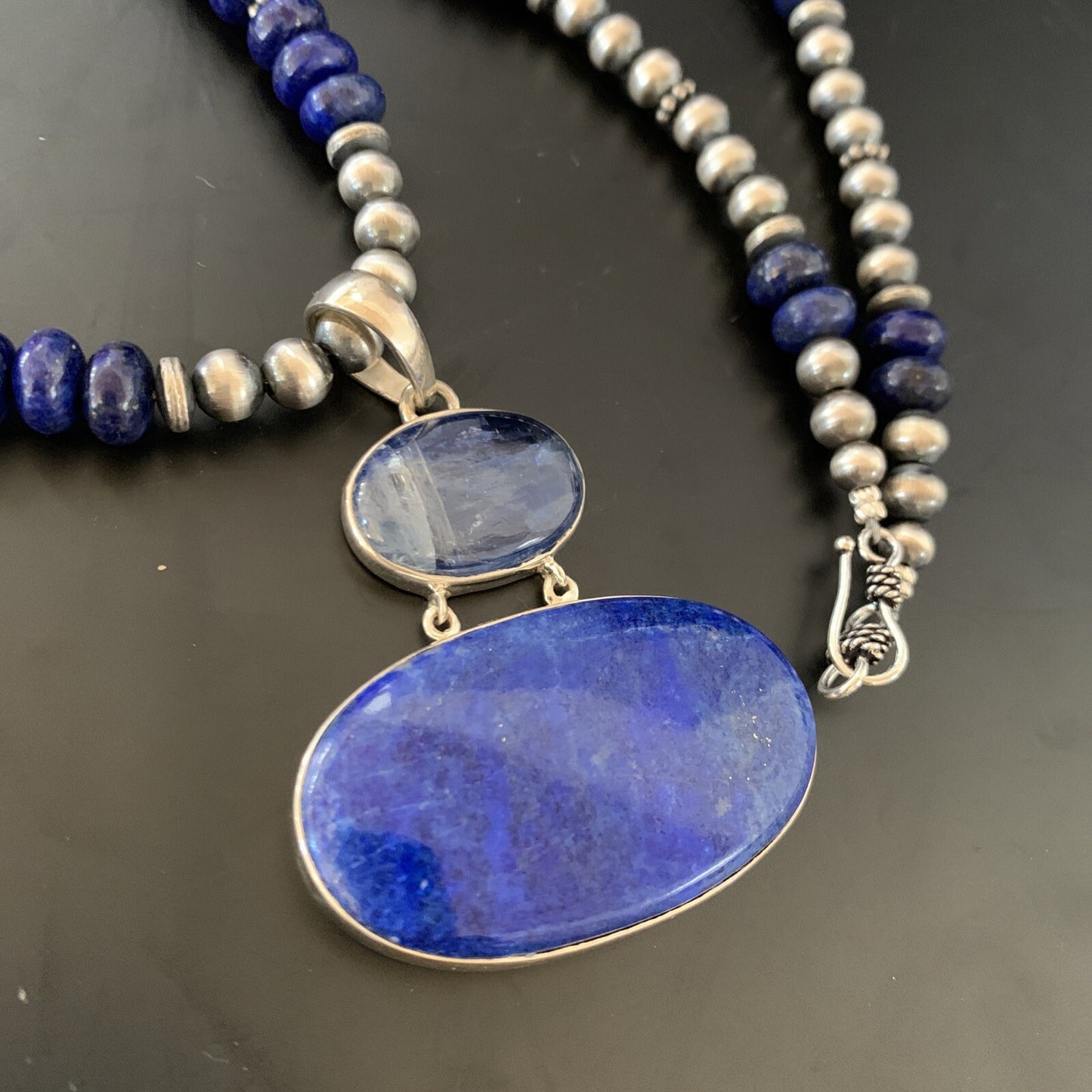 Lapis Lazuli Pendant Navajo Pearls Sterling Silver Necklace 11366