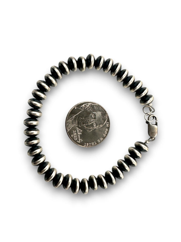 Navajo Rondelles Saucer Flat Bead Bracelet 6mm 6" | Sterling Silver | Authentic Native American Handmade | 97606