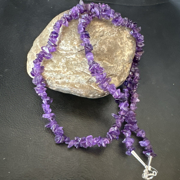 Purple Nugget Amethyst Southwestern Beads Necklace 26" | Sterling Silver | Authentic Native American Handmade | 18820