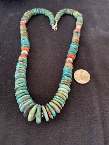 Navajo Pearls Graduated Turquoise Necklace 23" | Sterling Silver | Authentic Native American Handmade | 480
