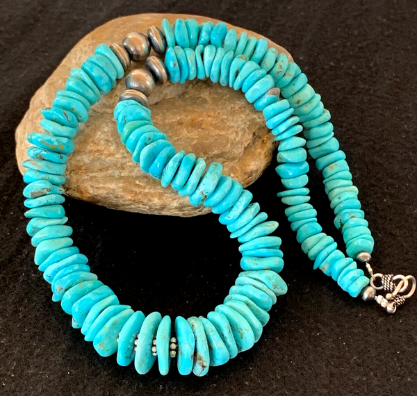 Turquoise Graduated Navajo Pearls Necklace | Sterling Silver | Authentic Native American Handmade | 4209