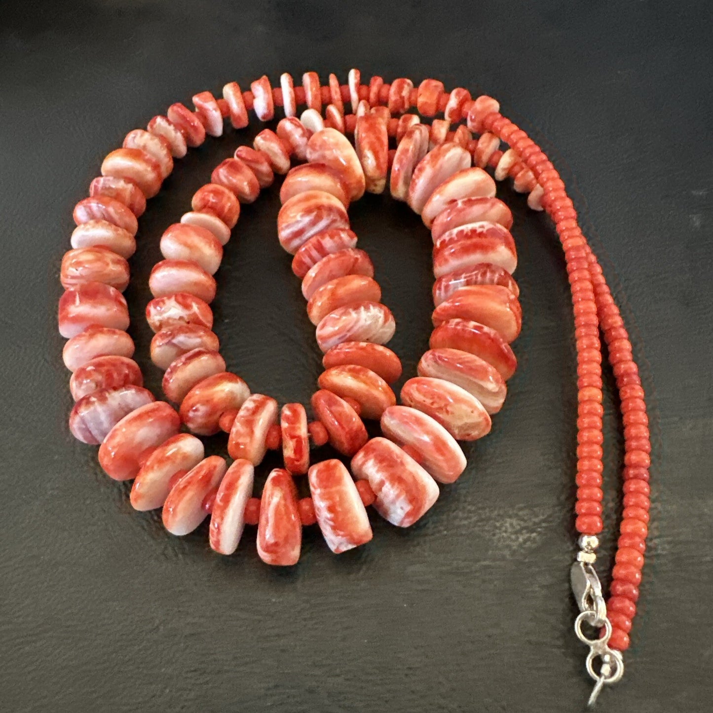 Red Spiny Oyster 28” Long Navajo Sterling Silver Necklace 17761