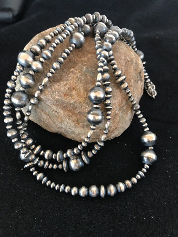 Navajo Pearls Necklace 3 Strand Removable | Sterling Silver | Authentic Native American Handmade | 94221