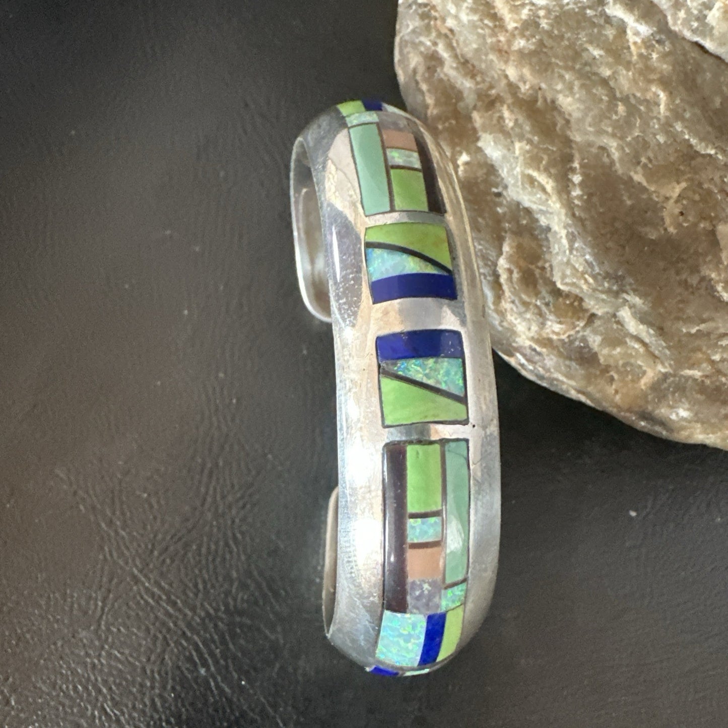 Womens Green Turquoise Lapis Navajo Sterling Silver Inlay Cuff Bracelet 19037
