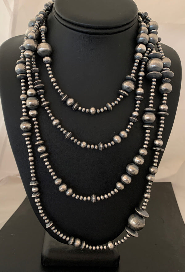 Navajo Mixed Beads 96"Necklace | Sterling Silver | Authentic Native American Handmade | 92336