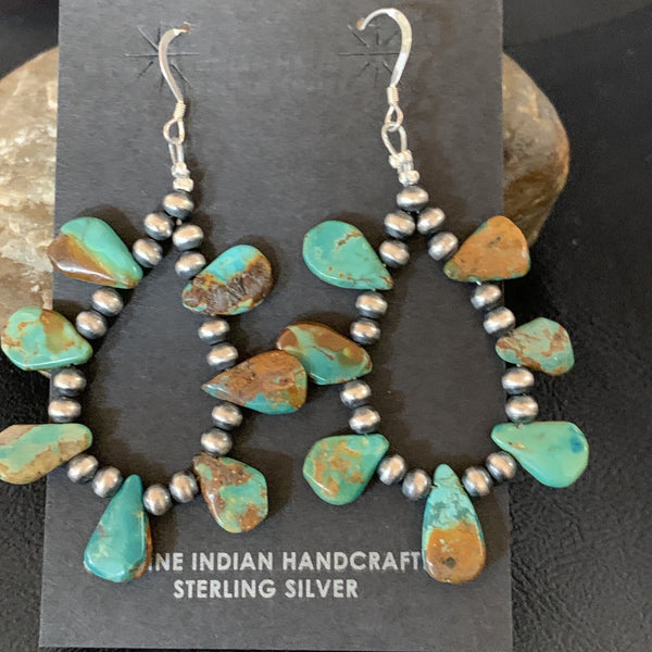 Navajo Green Cluster Turquoise Bead Earrings | Sterling Silver | Authentic Native American Handmade | 13371