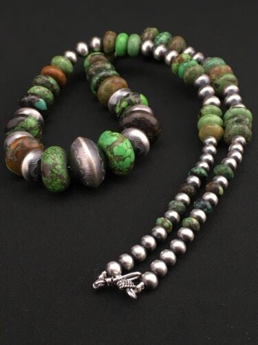 Navajo Turquoise Necklace Graduated Sterling Silver 25" 4773
