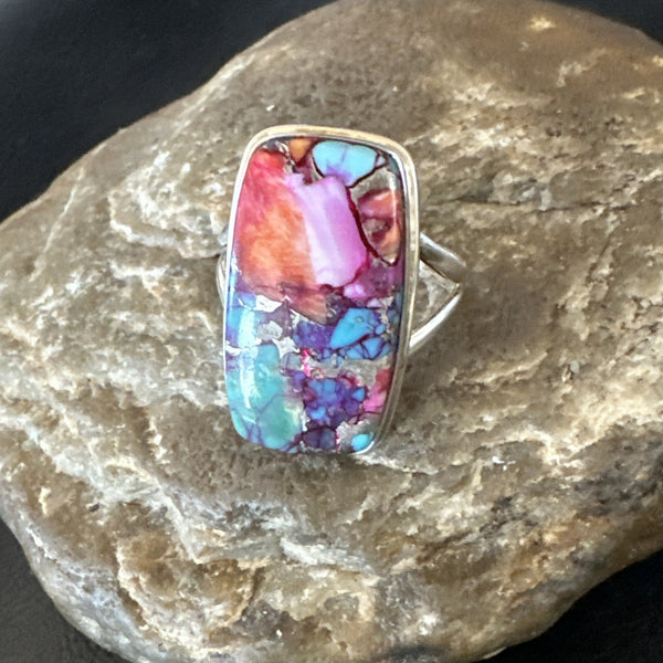 Blue Turquoise Spiny Oyster Southwestern Ring Size 11 | Sterling Silver | Authentic Native American Handmade | 19058