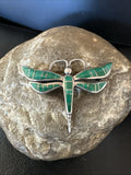Dragonfly Green Malachite Inlay Pin 1.35" | Sterling Silver | Authentic Native American Handmade | 19820