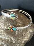 Men's Women's MulticolorNavajo Cluster Cuff Bracelet 7" | Sterling Silver | Authentic Native American Handmade | 19698