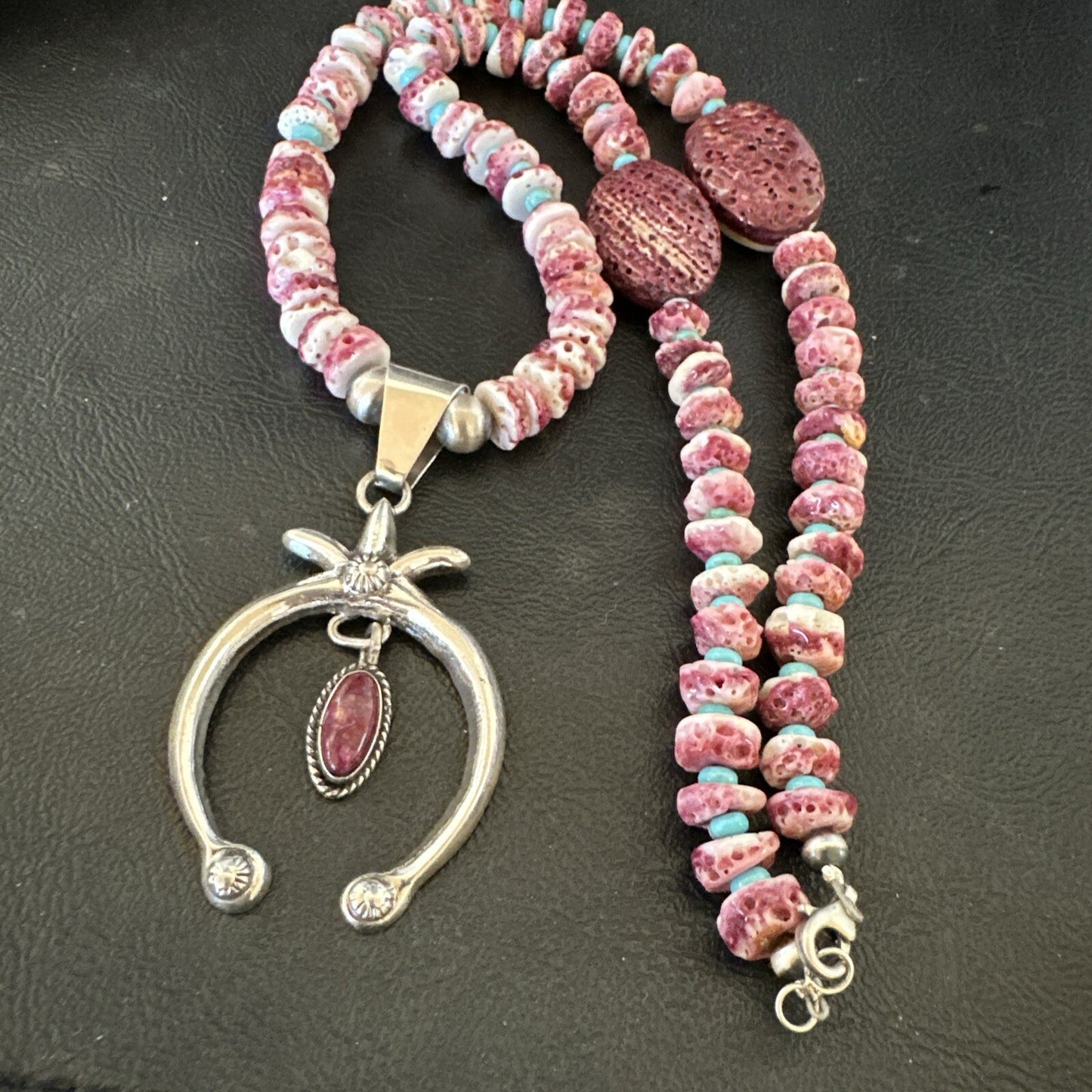 Purple Spiny Oyster Naja Pendant Turquoise Navajo Sterling Silver Necklace 17871