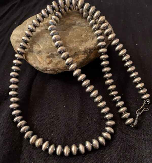 Navajo Pearls Rondelles 8mm Bead Necklace 24" | Sterling Silver | Authentic Native American Handmade | 4665