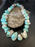 Blue Armenian Turquoise Chunky Nugget Navajo Necklace 19" | Sterling Silver | Authentic Native American Handmade | 18317