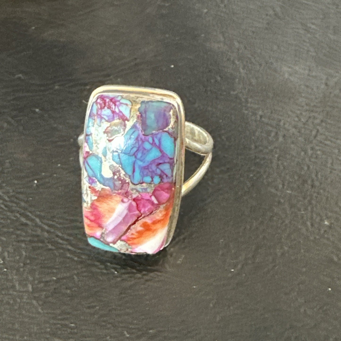 Blue Turquoise Spiny Oyster Southwestern Sterling Silver Ring Size 9 19059