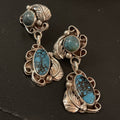 Spiderweb Turquoise Navajo Post Dangle Earrings | Sterling Silver | Authentic Native American Handmade | 02026