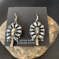 Cluster Navajo White Buffalo Turquoise Dangle Earrings | Sterling Silver | Authentic Native American Handmade | 12837