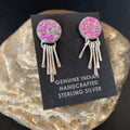 Women's Pink Opal Inlay Navajo Dangle Post Earrings 1.3" | Sterling Silver | Authentic Native American Handmade | 12758