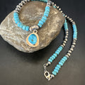 Women's Blue Kingman Turquoise Pendant Navajo Necklace 21" | Sterling Silver | Authentic Native American Handmade | 18417