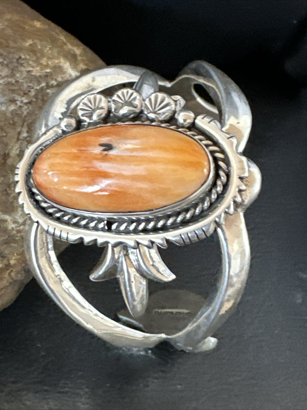 Orange Spiny Oyster Navajo Cuff Bracelet | Sterling Silver | Authentic Native American Handmade | 17703