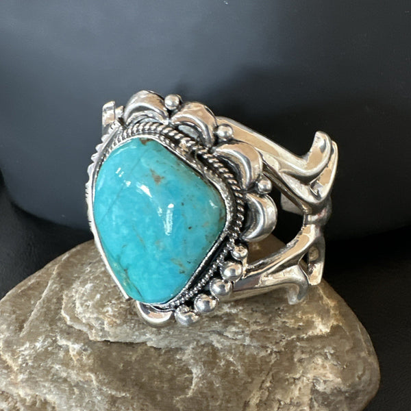 Tufa Women Blue Kingman Turquoise Navajo Cuff Bracelet | Sterling Silver | Authentic Native American Handmade | 19349