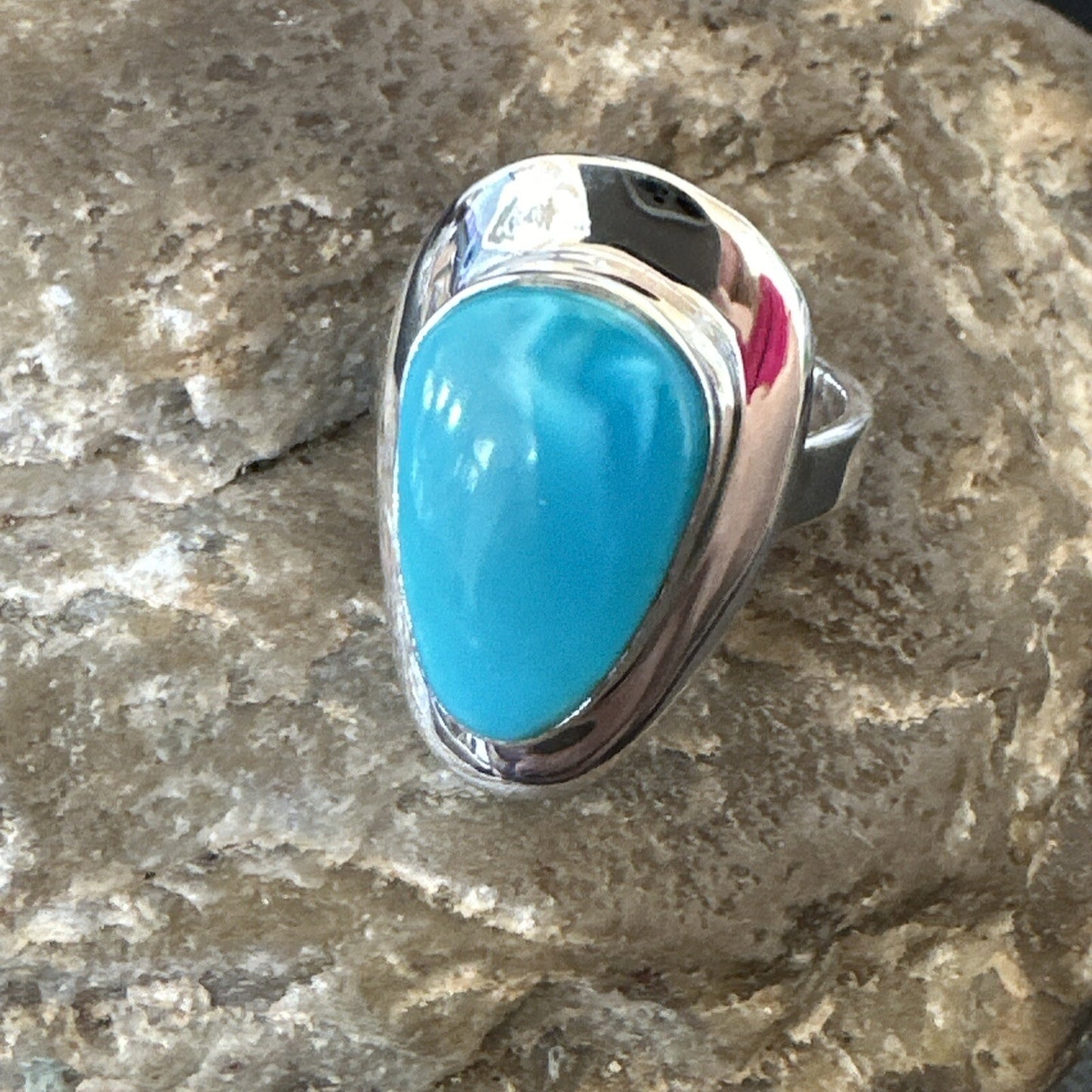 Southwestern Sterling Silver Blue Kingman Turquoise Ring Size 8 18519