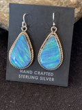 Women's Navajo Blue Opal Earrings | Sterling Silver | Authentic Native American Handmade | 00471