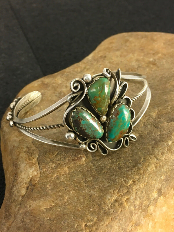 Turquoise Navajo Bracelet | Sterling Silver | Authentic Native American Handmade | 08845