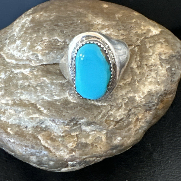 Blue Kingman Turquoise Navajo Ring Size 11 | Sterling Silver | Authentic Native American Handmade | 19408
