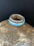 Blue Opal Navajo Band Inlay Ring Size 7 | Sterling Silver | Authentic Native American Handmade | 18807